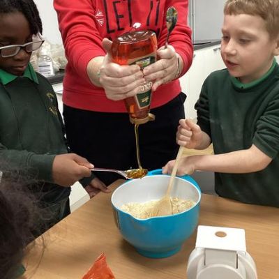 We have been getting ready for Christmas by baking gingerbread. We shopped for the ingredients in Aldi before arriving back at school and following a recipe to make gingerbread stars.